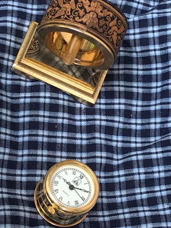 Vintage Anframa Damasquinados Miniature mantle  Clock 24k Gold Toledo Needs Battery