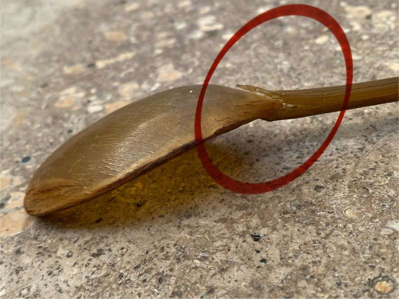 Antique cow horn whistle spoon with Sterling silver detail , tlc