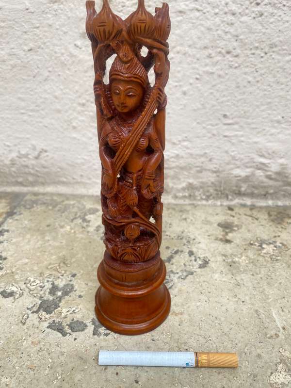 Vintage Standing Radha Krishna wood carving Indian statue 20cm