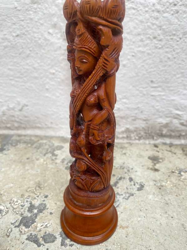 Vintage Standing Radha Krishna wood carving Indian statue 20cm