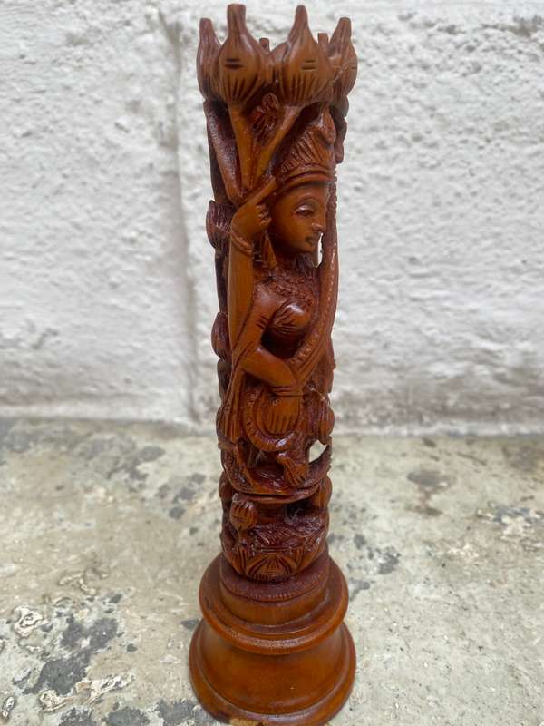 Vintage Standing Radha Krishna wood carving Indian statue 20cm