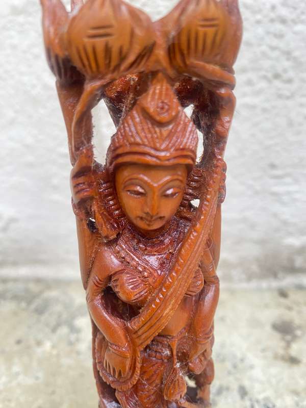 Vintage Standing Radha Krishna wood carving Indian statue 20cm