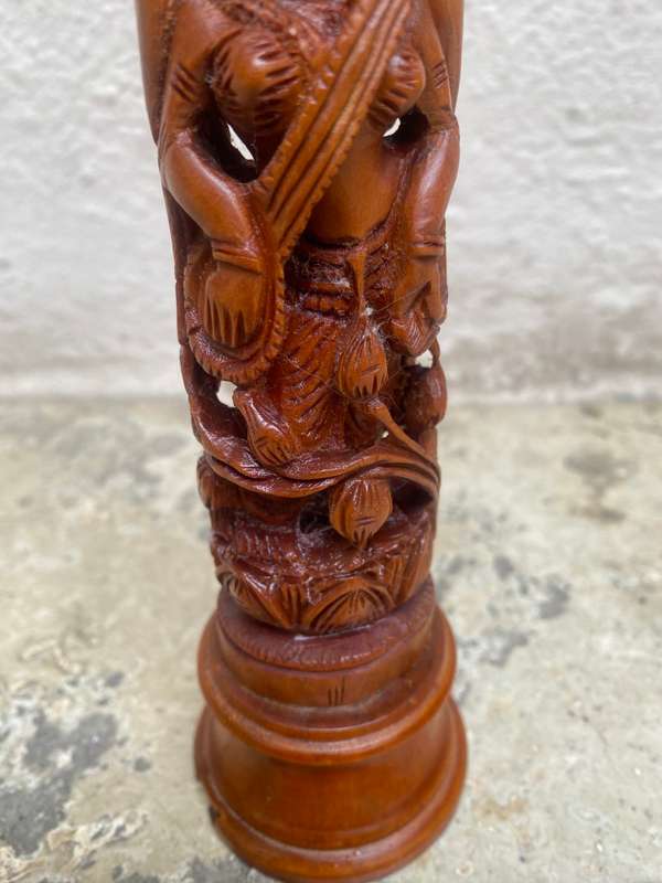Vintage Standing Radha Krishna wood carving Indian statue 20cm