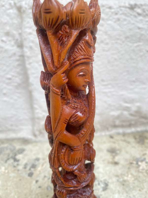 Vintage Standing Radha Krishna wood carving Indian statue 20cm