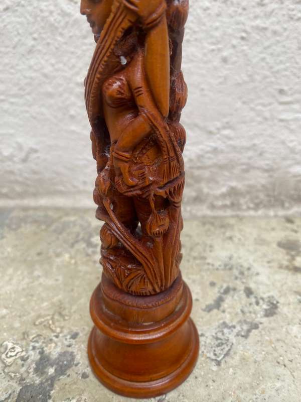 Vintage Standing Radha Krishna wood carving Indian statue 20cm