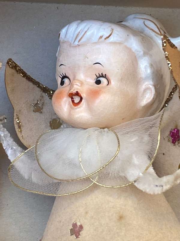 Vintage children praying candle pair  with fairy Christmas decoration bunch