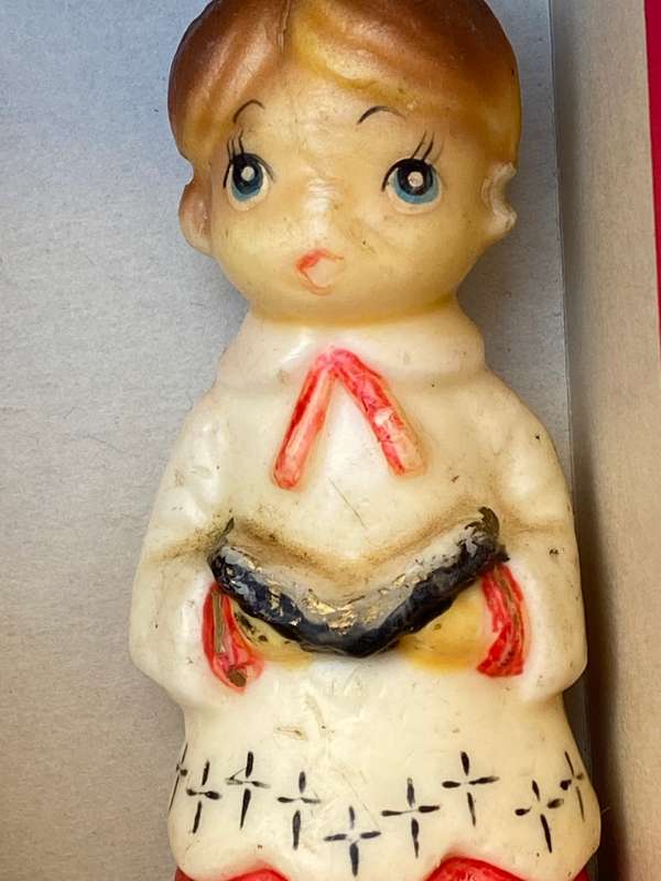 Vintage children praying candle pair  with fairy Christmas decoration bunch