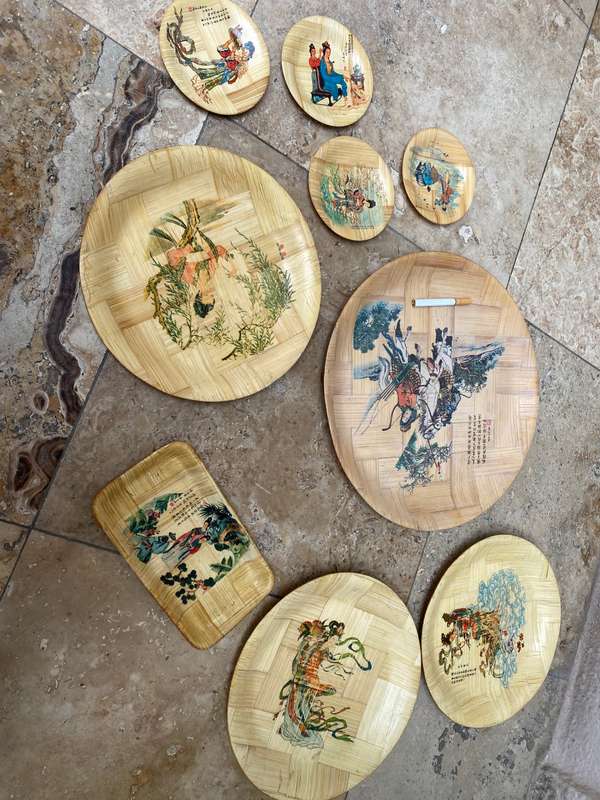 vintage bamboo plates made in Taiwan set of 9