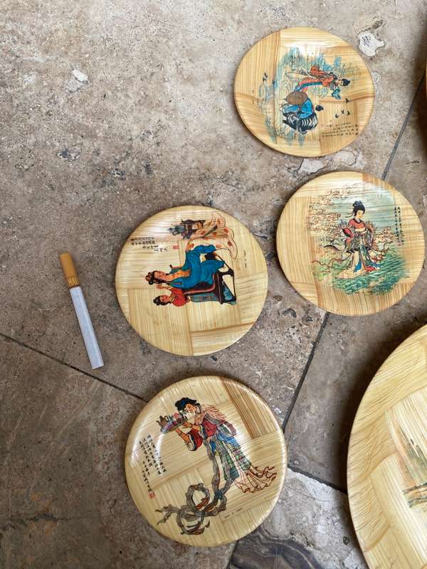 vintage bamboo plates made in Taiwan set of 9