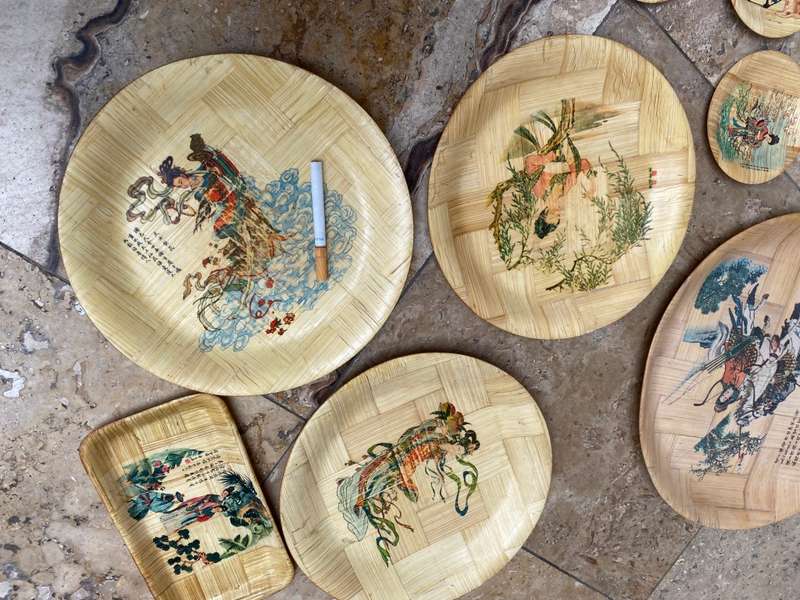 vintage bamboo plates made in Taiwan set of 9