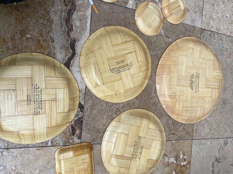 vintage bamboo plates made in Taiwan set of 9