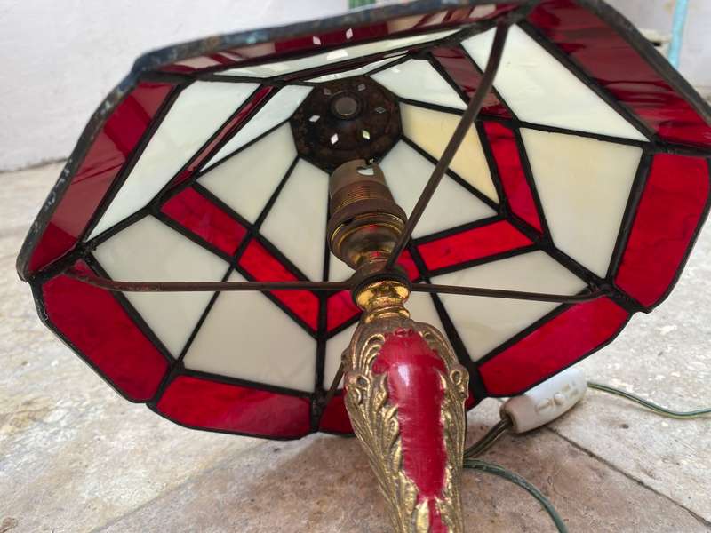 Vintage small Tiffany lamp style stained glass brass enamelled base