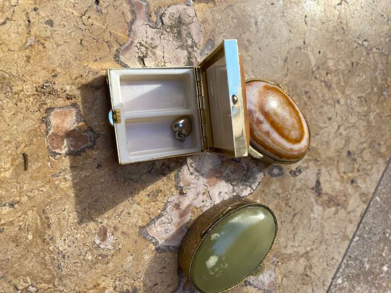 vintage oval stone Gold tone Trinket box lot of three one square