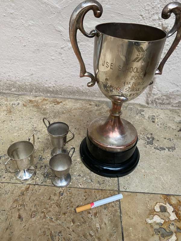 Vintage trophy large with 3 small blank trophies