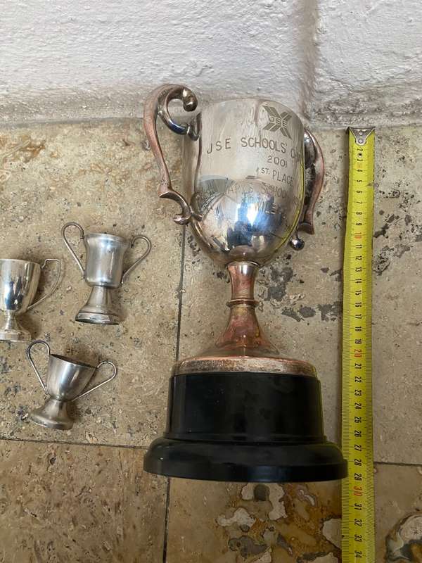 Vintage trophy large with 3 small blank trophies