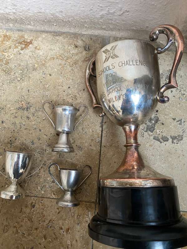 Vintage trophy large with 3 small blank trophies