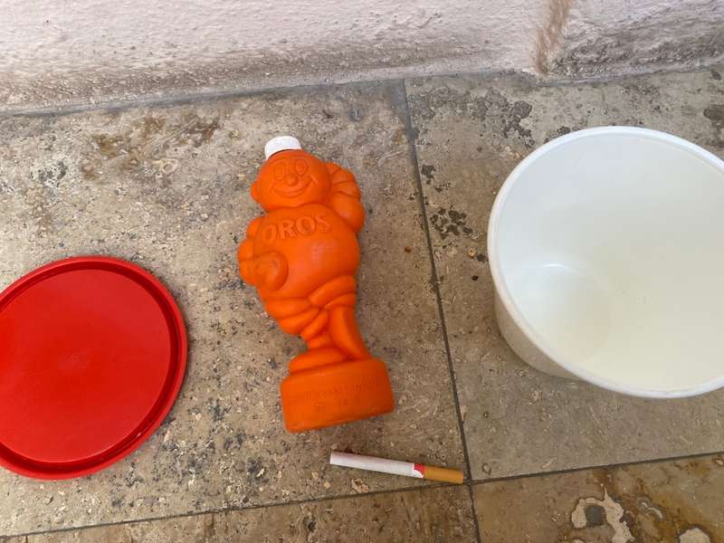 Vintage Kentucky fried chicken bucket , vintage OROS man bottle pair 1980
