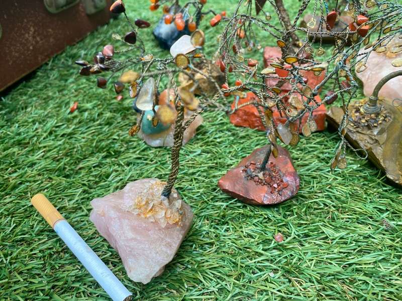 Precious gem stone jewel tree lot with aloe in case