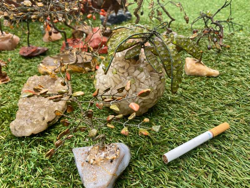 Precious gem stone jewel tree lot with aloe in case