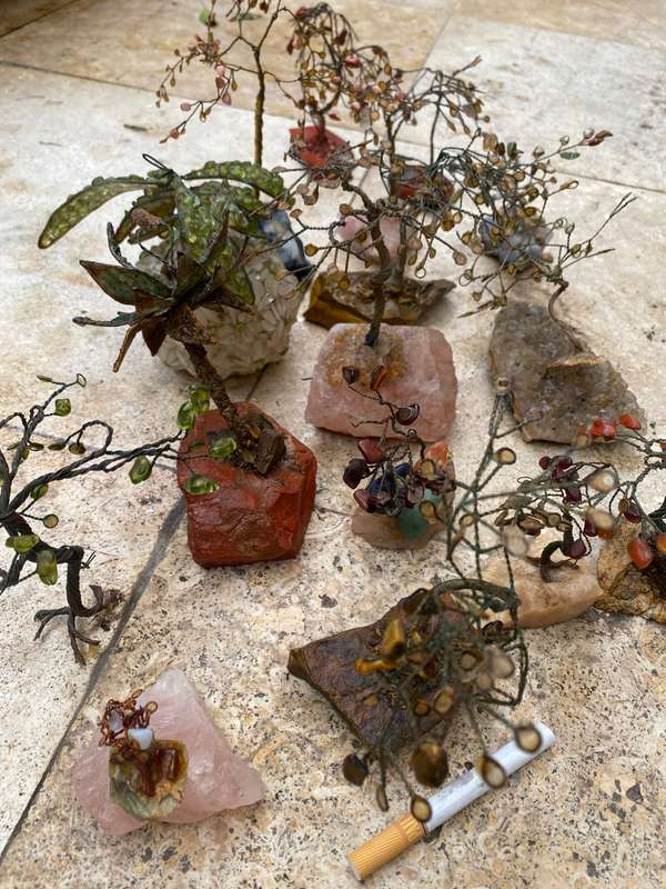 Precious gem stone jewel tree lot with aloe in case