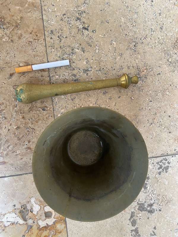 Vintage heavy brass mortar and pestle no 8 , with signs of age