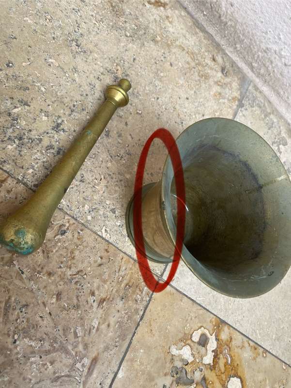 Vintage heavy brass mortar and pestle no 8 , with signs of age