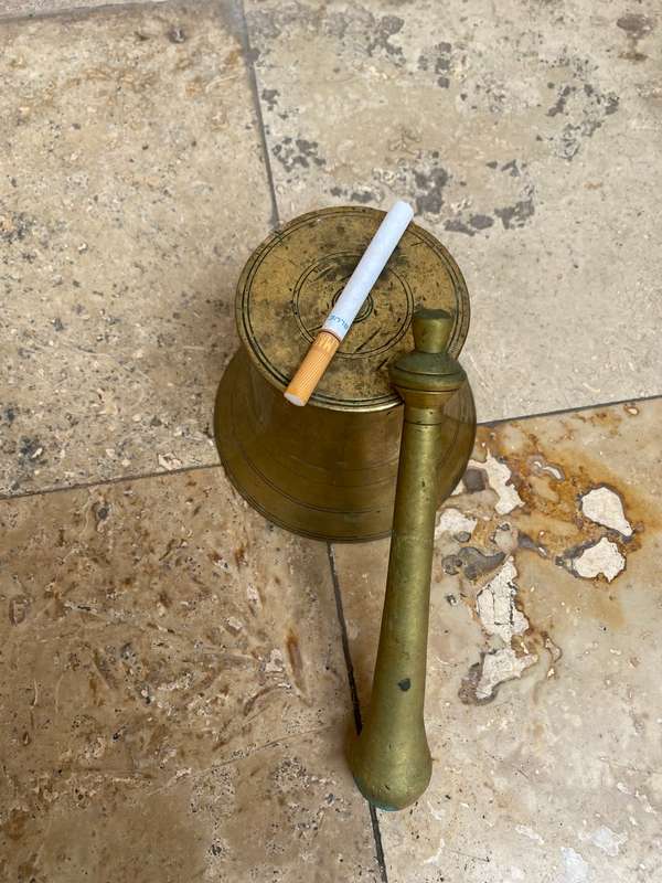 Vintage heavy brass mortar and pestle no 8 , with signs of age