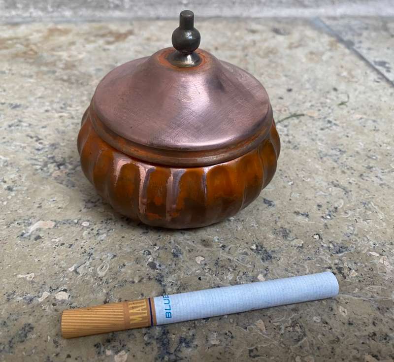 Vintage royal sable copper pin trinket box with thimble