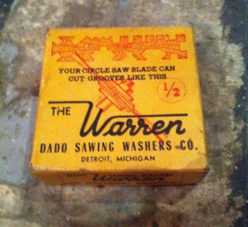 VINTAGE WARREN DADO 1/2" ARBOR CIRCLE SAW WASHERS WITH ORIG. BOX + DIRECTIONS