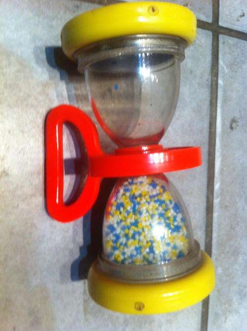 Vintage-Fisher-Price-Baby-Toy-Sand-Egg-Timer-Rattle-Mirror-Beads-451