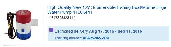 Bilge water pump 1100 Galons/hour