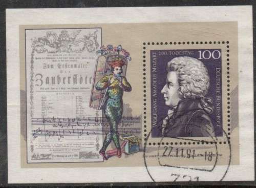 Germany, 1991, Mozart miniature sheet, used