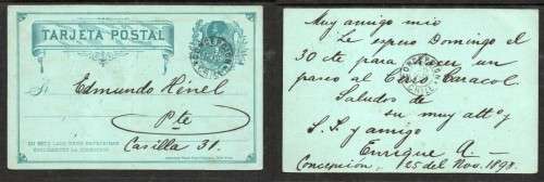 Chile postal stationery post card 1c , used CONCEPCION 25 NOV 98 > Casilla