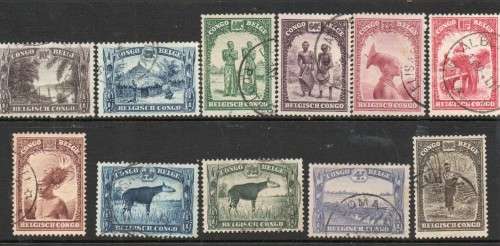 Belgian Congo, 1931, 11 used stamps including top value 20Fr, fine used