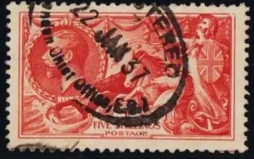 Great Britain, GVR, 1934, 5/ rose-red, re-drawn, used REGISTERED LONDON CHIEF OFFICE E.C. 122 JAN