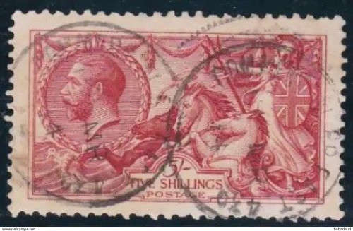 Great Britain, GVR, 1913, 5/ rose-carmine, Waterlow printing, used COMM(ERCIA)L RD EAST ?? MR 14 c