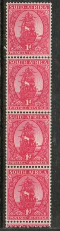 South Africa, 1943, 1d coil, strip of 4 MNH **