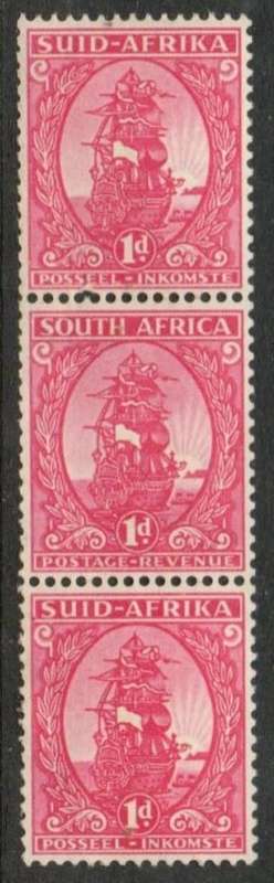 South Africa, 1943, 1d coil, strip of 3 MNH **
