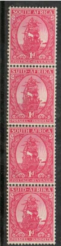 South Africa, 1943, 1d coil, strip of 4 MNH **