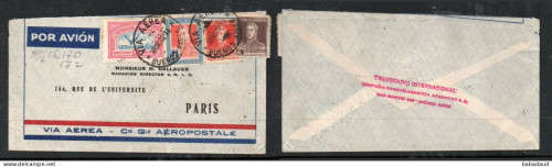 Argentina, air mail, 4 colour franking VIA AEREA BUENOS AIRIES 30 DIC 33 c.d.s.> Paris, France