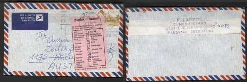 South Africa, air mail, 25c, JOHANNESBURG > Austria, returned WIEN 11.12.85