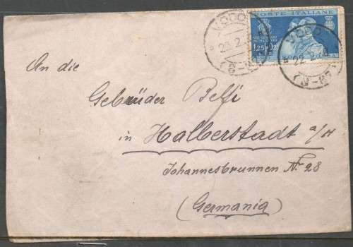 Italy, 1930, cover 1L25 +0,25 Red Cross, VODO 22.2.30 c.d.s. > Germany