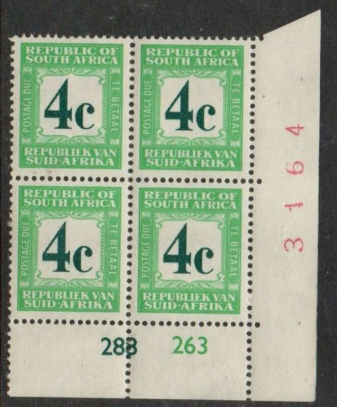 South Africa, 1962, postage due, 4 cents, English on top, control block MNH **