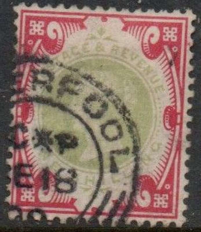 Great Britain, VRI, 1900Jubilee 1/- green & carmine, used