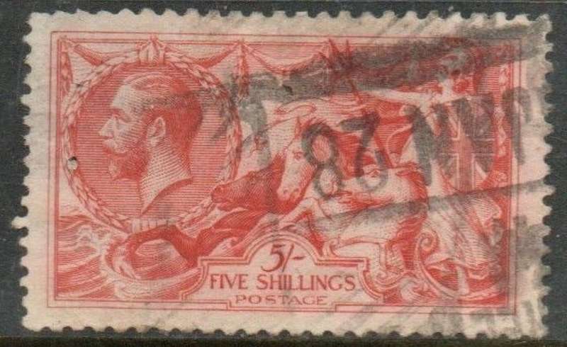 Great Britain, GVR, 1919, 5/ rose-red seahorses Bradbury Wilkinson printing, parcels used