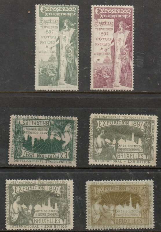 Belgium, 1897, International Exposition, Bruxelles 6 x promotional / souvenir label, MNH **