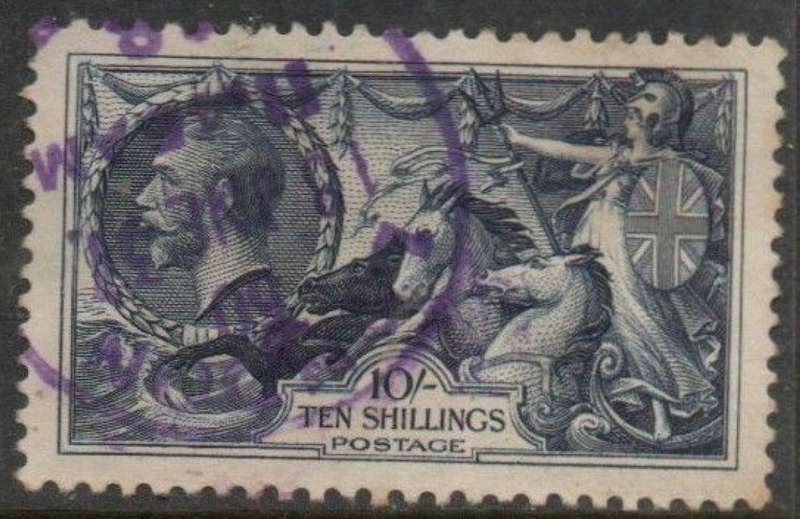 Great Britain GVR, 1934, 10/ seahorse, used LONDON 18 JNE 38 c.d.s.