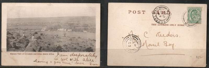 South Africa, CoGH, PPC Lovedale & Alice, used 1/2d, ALICE OC 16 O6 > MOSSELL BAY, PORT ELIZABETH tr
