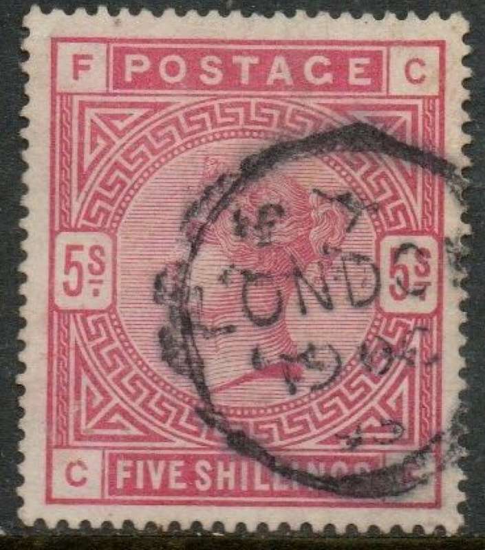 Great Britain VRI, 1883, 5/ rose, used LONDON 9 OC 95 c.d.s.