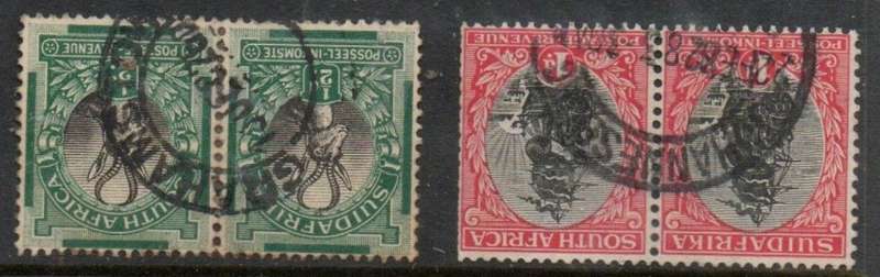 South Africa, 1926, London ptg, 1/2d, 1d, inverted watermark, pairs,used